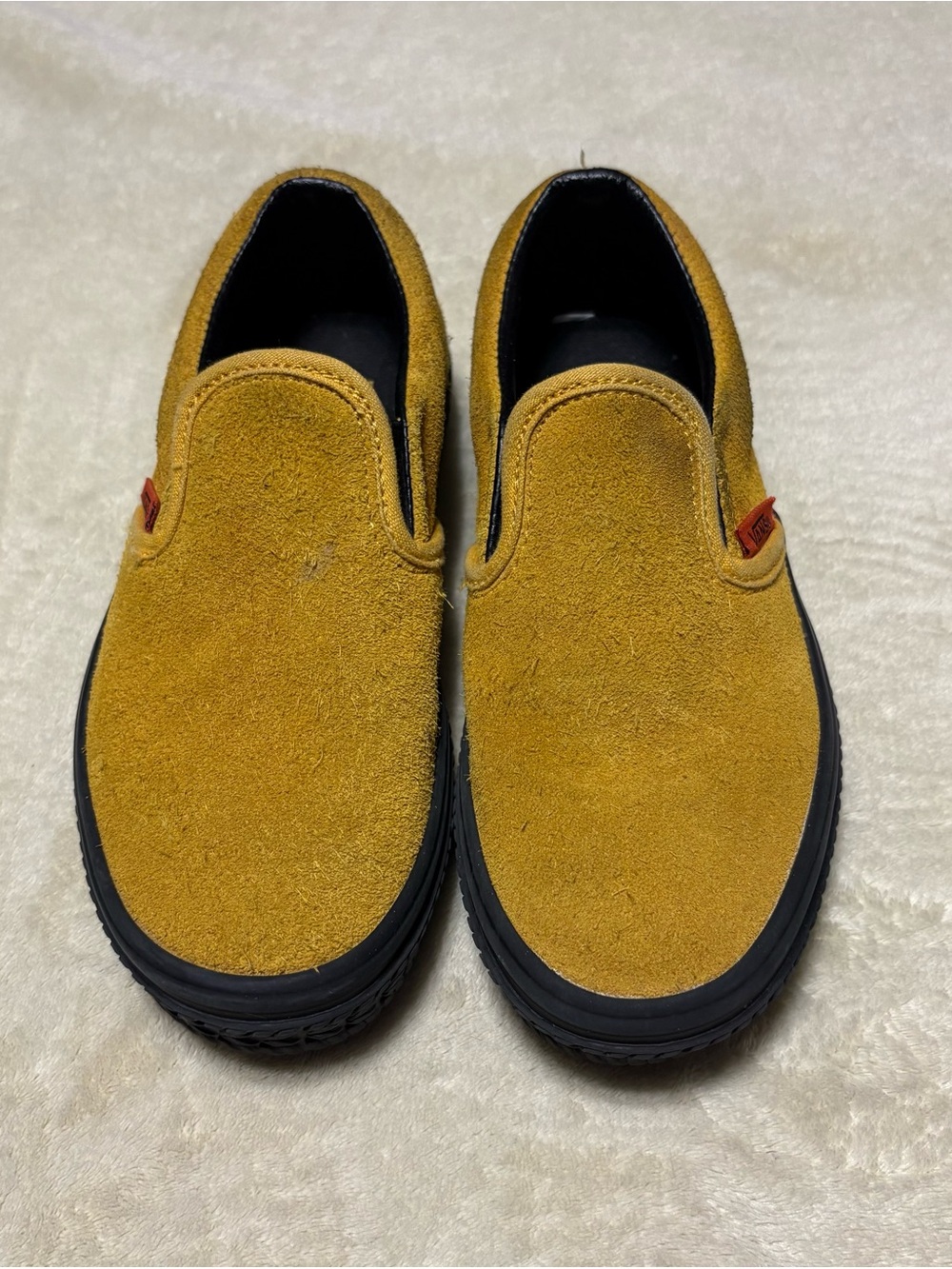 Vans Kids Suede Slip-On Sneakers in Mustard Yellow with Black Soles